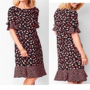 🍀 3/$30 Talbots Ruffle flitted Crepe Poppy Darling Floral Flounce bow sleeves 6